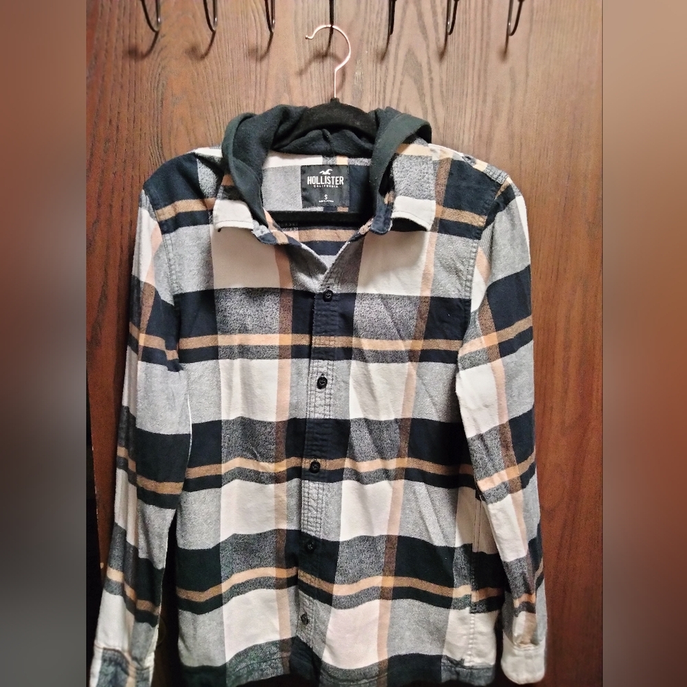 Men's Hollister Button Down Flannel Hoodie